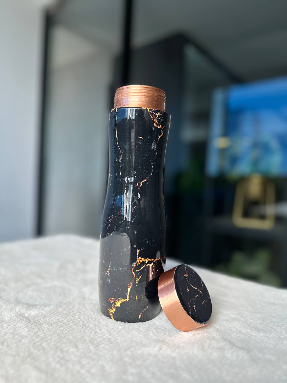 Meenakari Print Curve Black Copper Water Bottle - 1 Ltr image 4