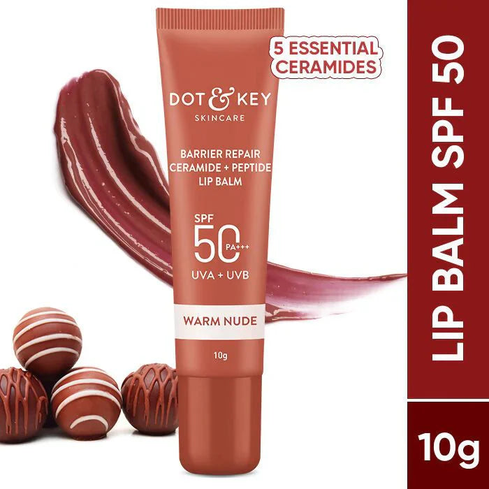 Dot & Key Barrier Repair Ceramide & Peptide SPF 50 PA+++, UVA+UVB Lip Balm - Warm Nude -10 gm image 2